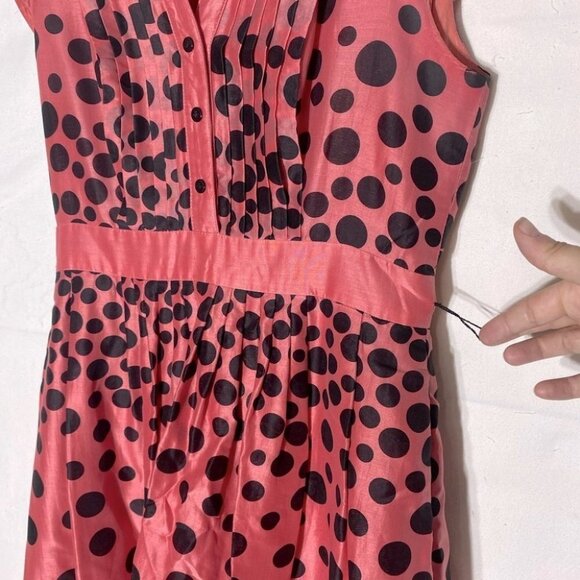 Vintage Kay Unger Pink Coral Polka Dots Midi Dress 8 - Picture 10 of 14